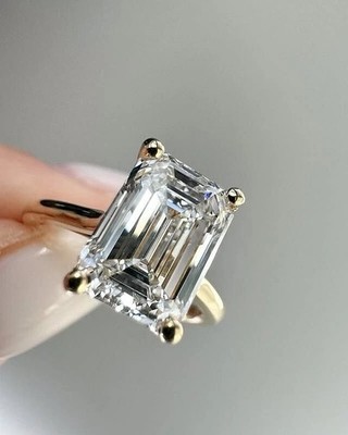Wedding Ring For Wife 5.00Ct Emerald-Cut Lab Grown CVD Diamond 14k Yellow Gold