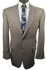 JOS. A. BANK Mens Brown GRAPH CHECK PURE WOOL Suit Sport Coat Blazer Jacket 39R