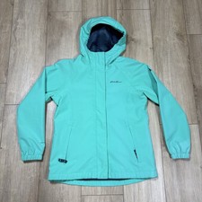 Eddie Bauer Jacket First Ascent Hood Rain Proof Blue Full Zip Girls 10/12 M