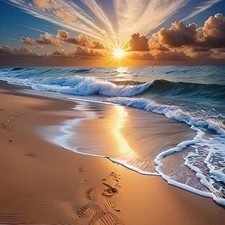 Sunset Landscape Beach Diamond Art Kits for Adults,5D Diamond Painting Kits for