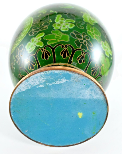 CHINESE CLOISONNE GREEN DRAGON and FLORAL ENAMEL VASE with STAND 30cm - Picture 9 of 9