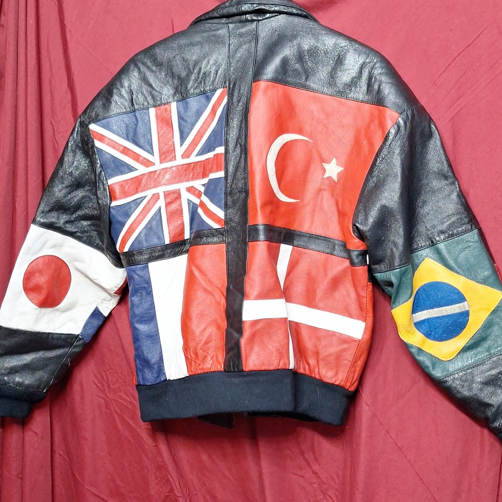 Phase Two Flag Pattern Leather Bomber Jacket Full… - image 5