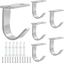  6 Pack Silver Screw Mounted Ceiling Hooks, Heavy Duty Under-Shelf 