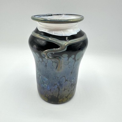 Vase Glas Eisch Glaskunst Faden Bandaufschmelzung leicht Irisierend Signiert