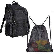 Large Mesh Backpack, Mesh Drawstring Bag for Commting, Swimming, Beach, Sports