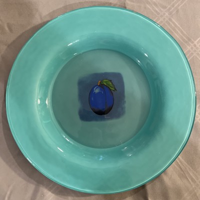 Dibbern Germany Hand Painted Glass 8 1/4'' Plate Blue With Blueberry Center New