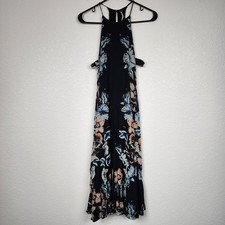 Free People Black Blue Tropical XS Midi Dress