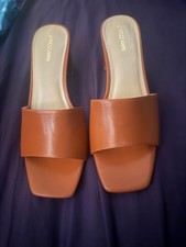 PIZZ ANNU Women's Square Open Toe Heels Sandals Low Block Chunky Heeled Size 11