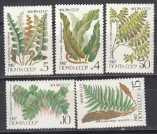 Russia 1987 Mi.#5729-33 Felci set di 5 francobolli