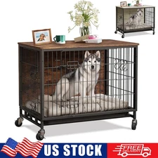 Large Heavy Duty Dog Crate Wooden Kennel Cage with Tray End Table Pet Furniture