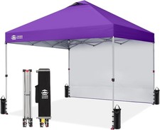 CROWN SHADES 10x10 Pop Up Canopy with 1 Side Wall, Beach Tent, Purple One Push
