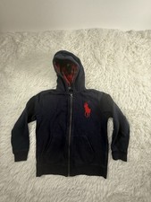 Vintage Polo Ralph Lauren Hoodie Boys size 7 blue Full Zip Big Pony Sweatshirt
