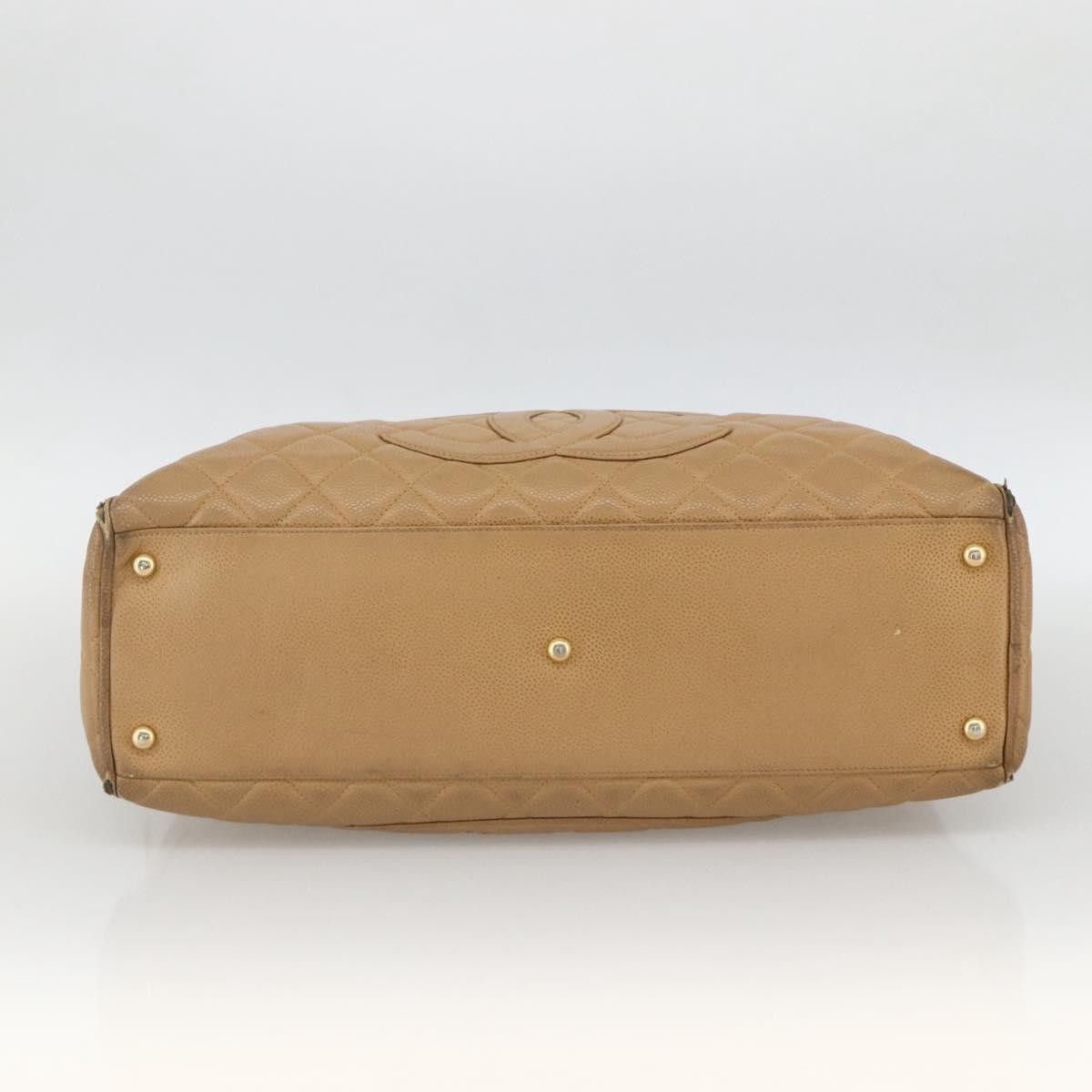 CHANEL Matelasse Boston Bag Grained Calf Skin Beige Gold CC Auth