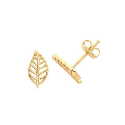 Blatt Ohrstecker 9 kt Gelbgold 375 gepunzt nagelneu verpackt