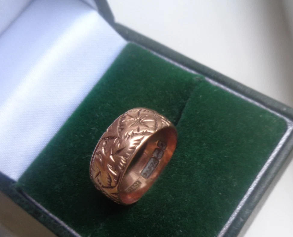 Oro Rosa Alianza 9ct Estampado Banda Victoriano Contraste 1898 Talla i A J