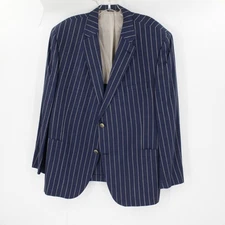 VTG Saks Fifth Avenue sport coat Men 50R Blue Wool Silk Linen striped half lined
