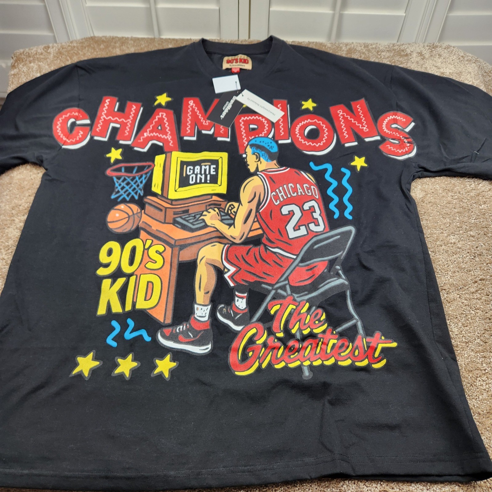 Jordan Kobe Character 90s Kid BrandMaker Black Champions Graphic T Shirt XXL NWT