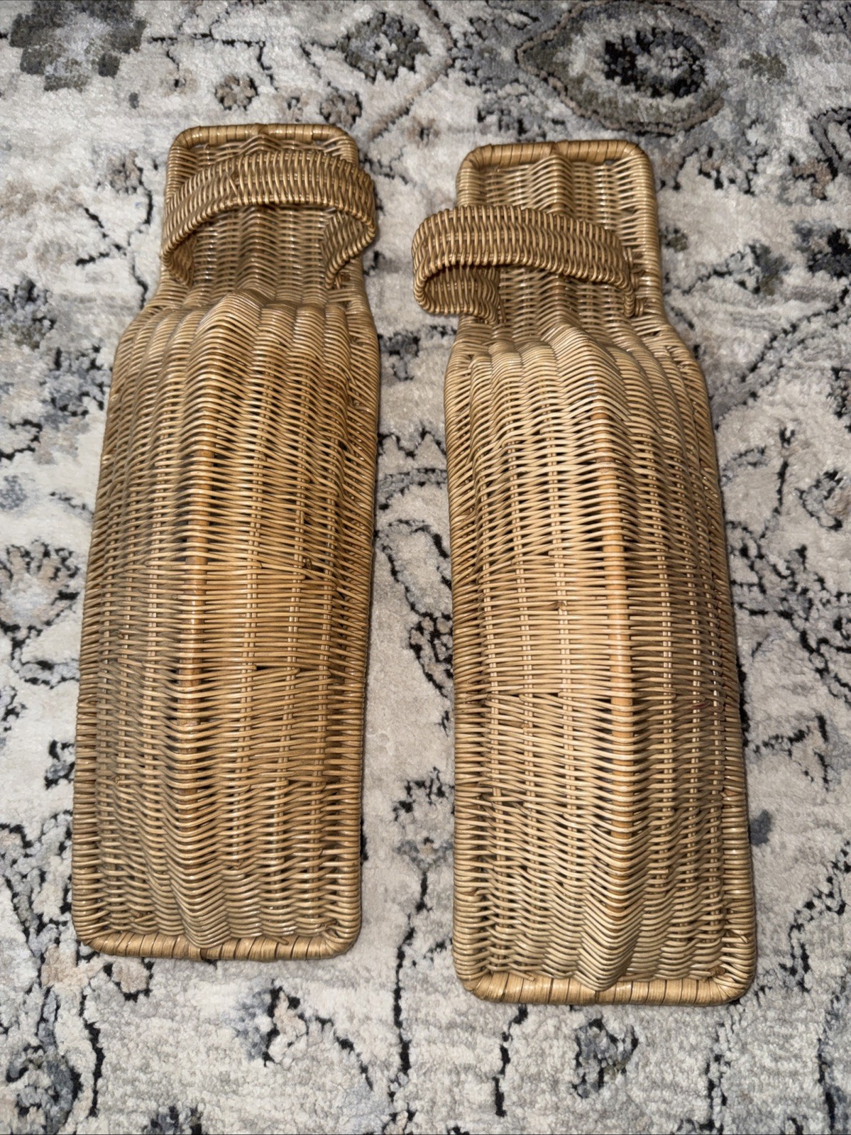 Par de canastas tejidas de mimbre recubiertas Jai Alai Cesta cuchara decoración vintage