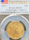 2021 1/2 OZ $25 TYPE 1 AMERICAN GOLD EAGLE 1st STRIKE PCGS MS 70