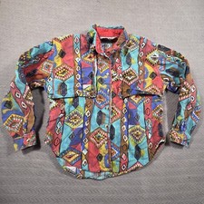 Vintage 1992 Adobe Rose Girls Youth M Southwestern Print Shirt Padded Shoulder