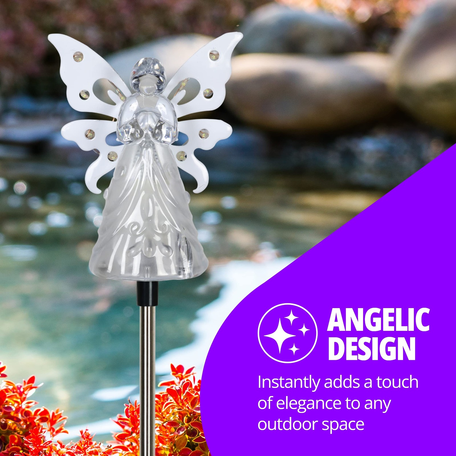 Garden Solar Lights Decorative Angel Garden Stake 12 LEDs Cute Yard and Pathw...
