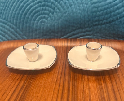 Pickard Fine China CANDLE HOLDERS W Platinum Trim -2) Made In USA