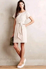 ANTHROPOLOGIE HD In Paris Dress Poplin Gingham Sheath Size US 2 Cottagecore