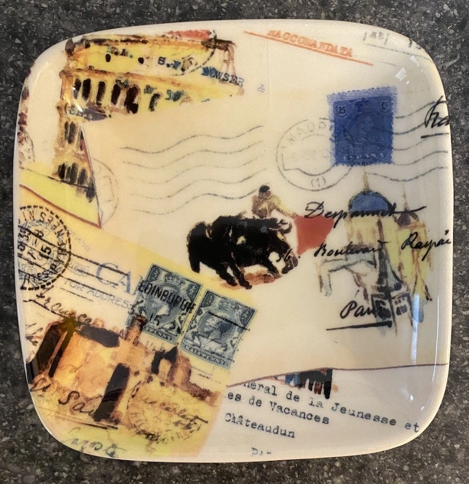 VTG Williams Sonoma Grande Tour Postcard Appetizer/ Dipping Plates SET Of 4 - Image 2 of 4