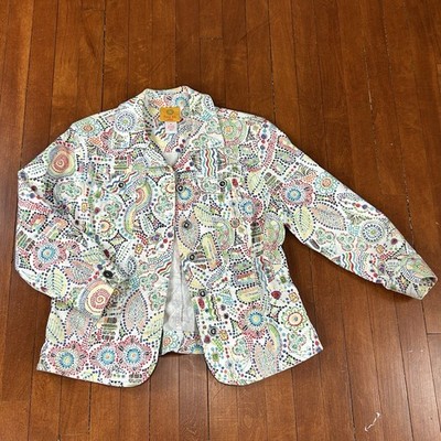 Ruby Rd. Jacket Womens Size 8 Petite Multicolored Print Buttons Pockets Classics
