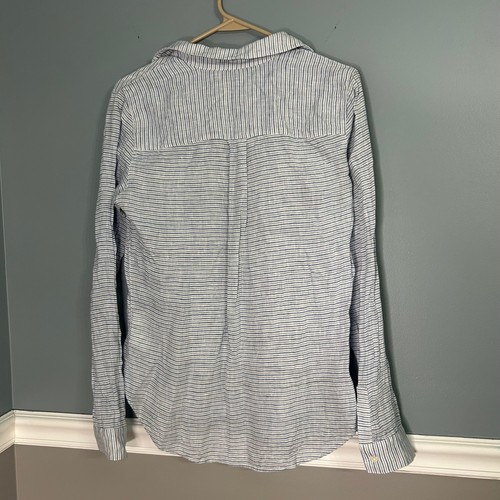 Lands End Womens Blue White Striped 100% Linen Lace Up Tunic Top Size 4 - Afbeelding 6 van 8