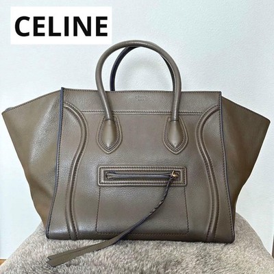 CELINE Luggage Phantom Hand Tote Bag Leather Grayish Beige Authentic M02725