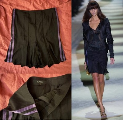 Gucci Spring 2004 Black Pleated Skirt with Purple Side Stripe, Size 42