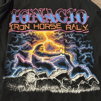 Vintage Ignacio Iron Horse Rally Mens S USA Black Tank Top Lightning Harley