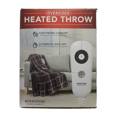 Berkshire Oversized Heated Throw with Auto Shut Off, 60''x70'', Charcoal Plaid