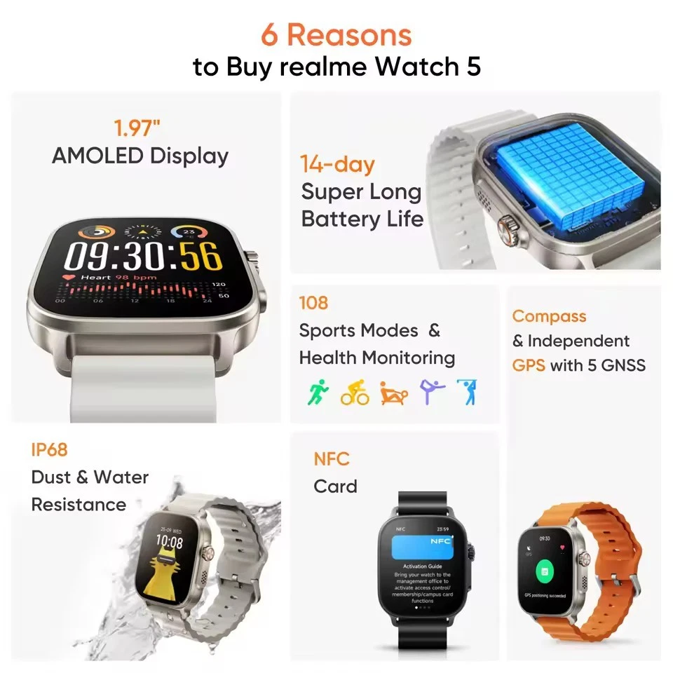 Realme Watch 5 Orologio fitness Amoled 1.97" GPS IP68 BT chiamate - Image 4 of 4