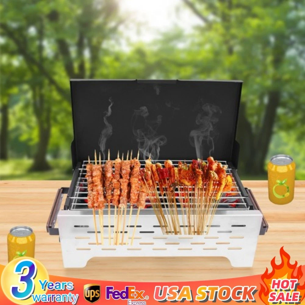 Portable Folding Charcoal BBQ Grill Stainless Steel Camp Picnic Cooker Outdoor