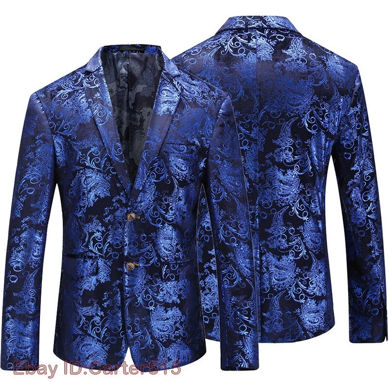 Men Floral Velvet Suit Blazer Coat Dress Jacket Top Stage Showman Costume Slim - Image 3 of 4