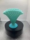Vintage Fenton Pastel Teal Hobnail Milk Glass 4" Mini Fan Trumpet Vase Ruffle