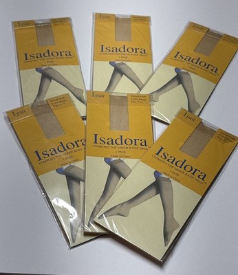 6 Pairs Sheer Pantyhose Isadora Comfort Top Sheer Knee High Beige Size 9-11 New