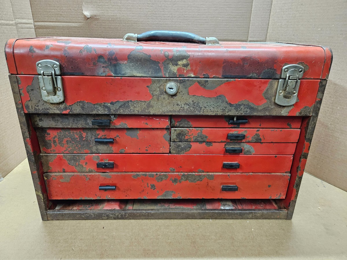 Vintage Kennedy 520-G Rare Factory Gov't Red 7 Drawer Machinist