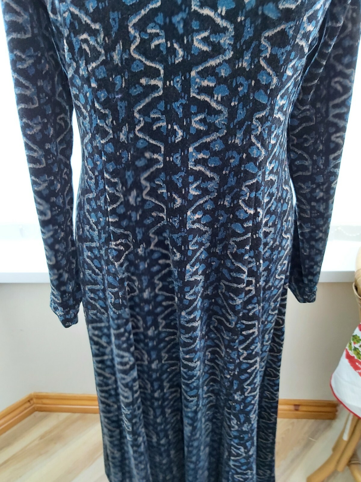 Adini long vintage velvet blue and black dress size L fits 12/14 gothic