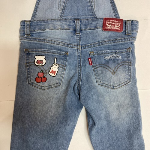 Levi’s x Hello Kitty Girls Distressed Blue Jean Overalls VGC Size 4 Regular - Picture 7 of 9