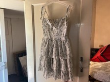 Shein ladies white blue floral summer dress smocked back size s small