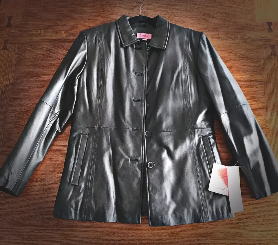 New With Tags Excelled Black Leather Fall/ Winter Coat Quilted Zipout Lining - L - Image 3 of 4