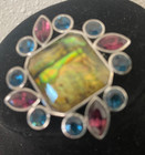 Vintage signed Lia Sophia Abalone Shell Purple Blue marquise Cut Crystals Brooch — photo 4