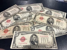 1928 Five Dollar Bill • $5 Red Seal Note • Damaged Cull • Buying 1 Bill