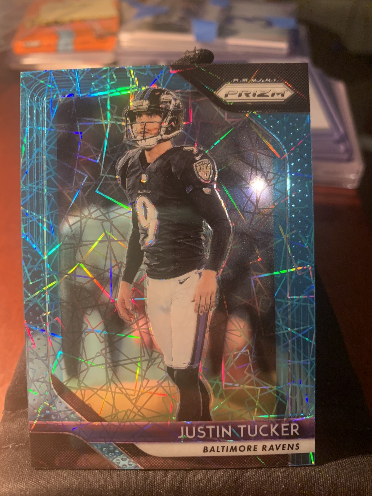 2018 Panini Prizm blue Lazer Velocity Justin Tucker #182 BALTIMORE RAVENS T1
