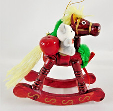 Wood Rocking Horse Ornament Decorated with Toys 4" H Christmas Vintage C-24 