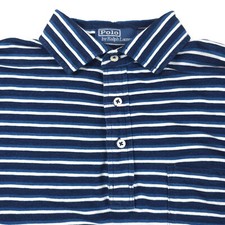  148 Polo Ralph Lauren Classic Fit Blue Striped Jersey Polo Shirt Mens Small
