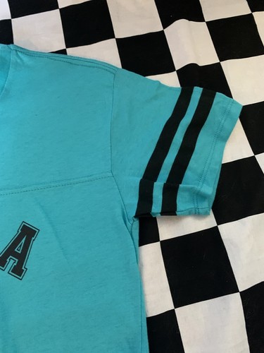 NEW Disney Logo STITCH Football Jersey AQUA BLUE Shirt OHANA MEANS FAMILY Top S - Picture 4 of 12